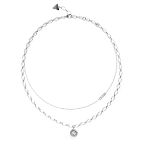 Guess Unique Solitaire Double Chain Necklace, Silver