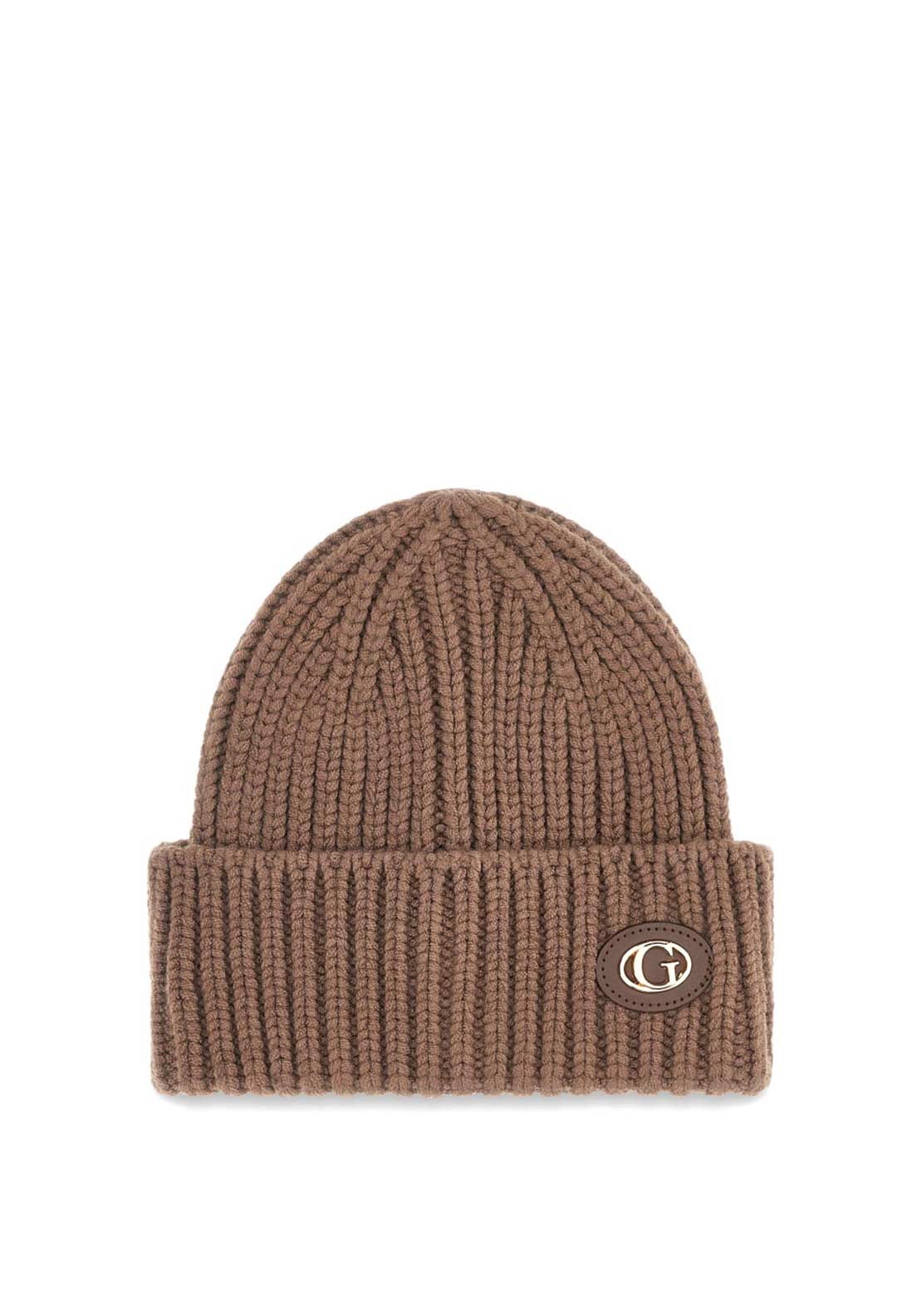 Guess Logo Detail Knitted Beanie, Brown