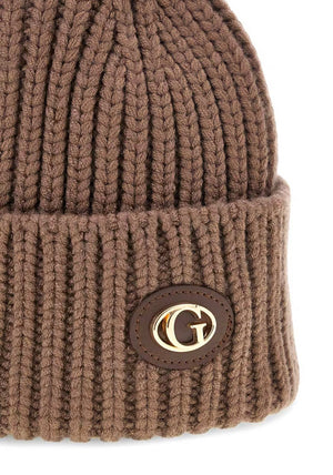 Guess Logo Detail Knitted Beanie, Brown