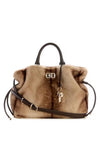 Guess Mavis Faux Fur Satchel Handbag, Brown
