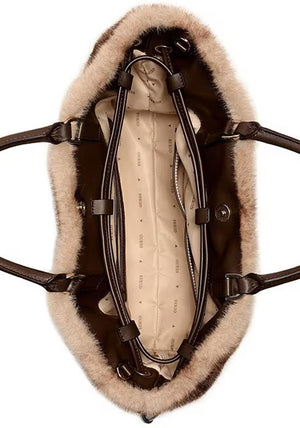 Guess Mavis Faux Fur Satchel Handbag, Brown