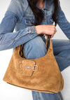 Guess Sunset Small Suedette Shoulder Bag, Tan