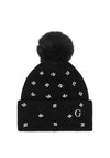 Guess Viscose Blend Bauble Knitted Beanie, Black