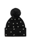 Guess Viscose Blend Bauble Knitted Beanie, Black