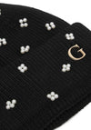 Guess Viscose Blend Bauble Knitted Beanie, Black