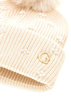 Guess Viscose Blend Bauble Knitted Beanie, Cream