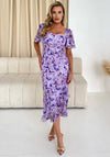 Girl In Mind Heidi Floral Ruched Midi Dress, Purple