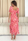 Girl In Mind Heidi Floral Ruched Midi Dress, Pink & Red