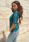 Girl in Mind Asher Frill Sleeve Print Top, Green Multi