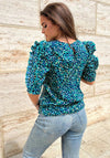 Girl in Mind Asher Frill Sleeve Print Top, Green Multi