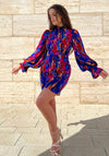Girl in Mind Hadley Puff Sleeve Mini Dress, Cobalt Multi