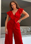 Girl in Mind Lyra Frill Neck Jumpsuit, Red