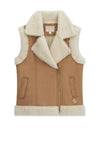 Guess Older Girl Suede Sherpa Sleeveless Vest, Tan
