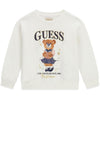 Guess Mini Girl Bear Long Sleeve Sweater, Off White