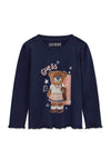 Guess Mini Girl Bear Long Sleeve Top, Navy