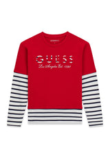 Guess Older Girl Boxy Long Sleeve Top, Red