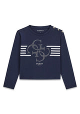 Guess Older Girl Logo Long Sleeve Top, Navy