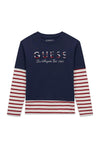 Guess Older Girl Boxy Long Sleeve Top, Navy