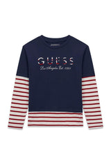 Guess Older Girl Boxy Long Sleeve Top, Navy