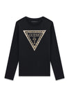 Guess Older Girl Long Sleeve Logo Top, Black