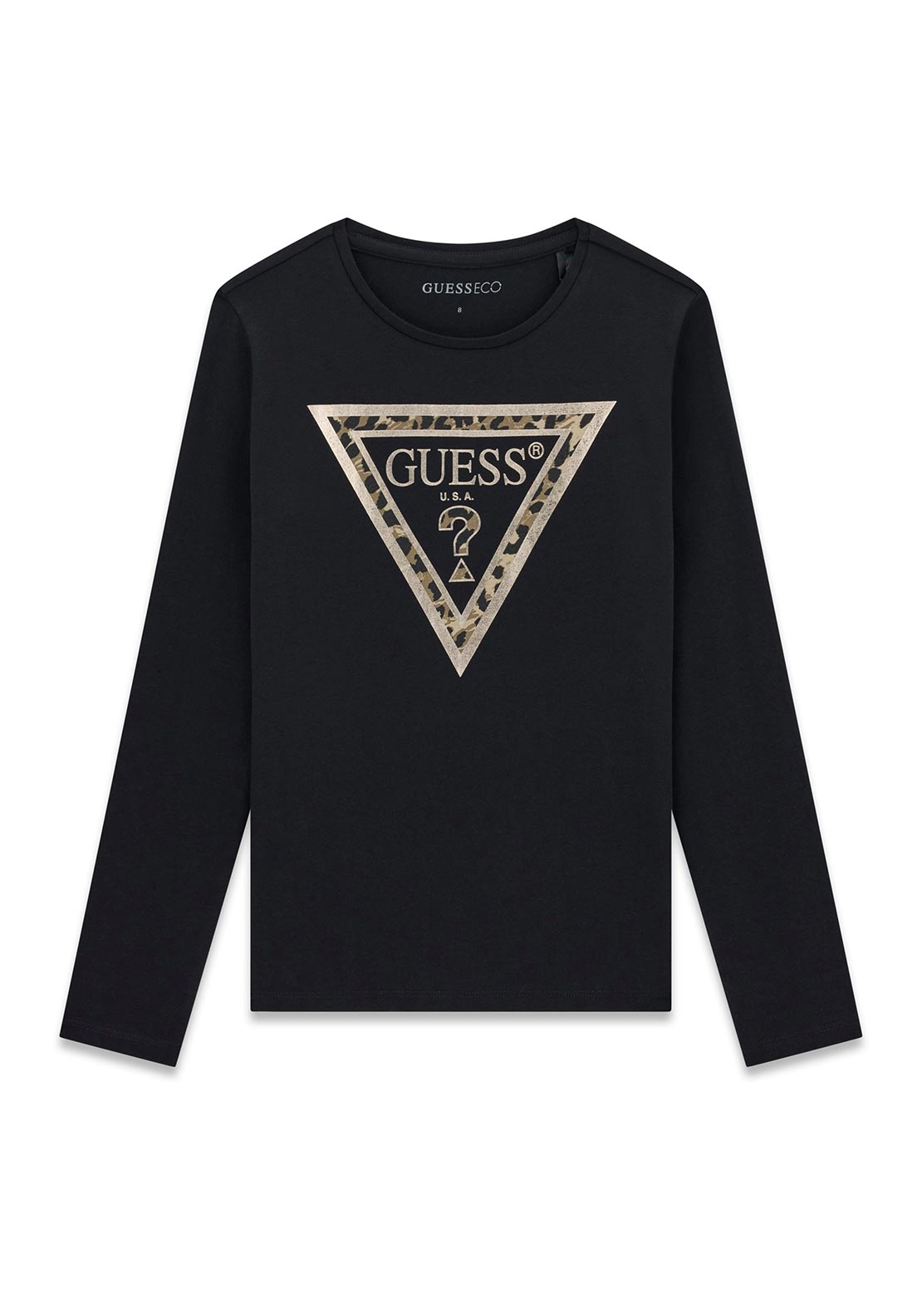 Guess Older Girl Long Sleeve Logo Top, Black
