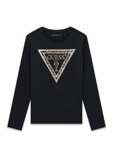 Guess Older Girl Long Sleeve Logo Top, Black