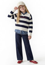 Guess Older Girl Stripe Long Sleeve Knit Jumper, Navy