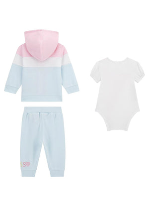 Guess Baby Girl Heart 3 Piece Tracksuit, Blue Multi