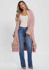 Guess Womens Long Chunky Knit Cardigan, Pink Multi