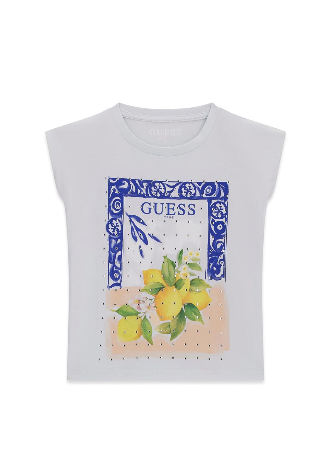 Guess Older Girl Lemon Oversized Short Sleeve Tee, Blue