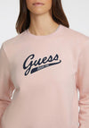 Guess Womens Script Logo Sweatshirt, Pale Pink