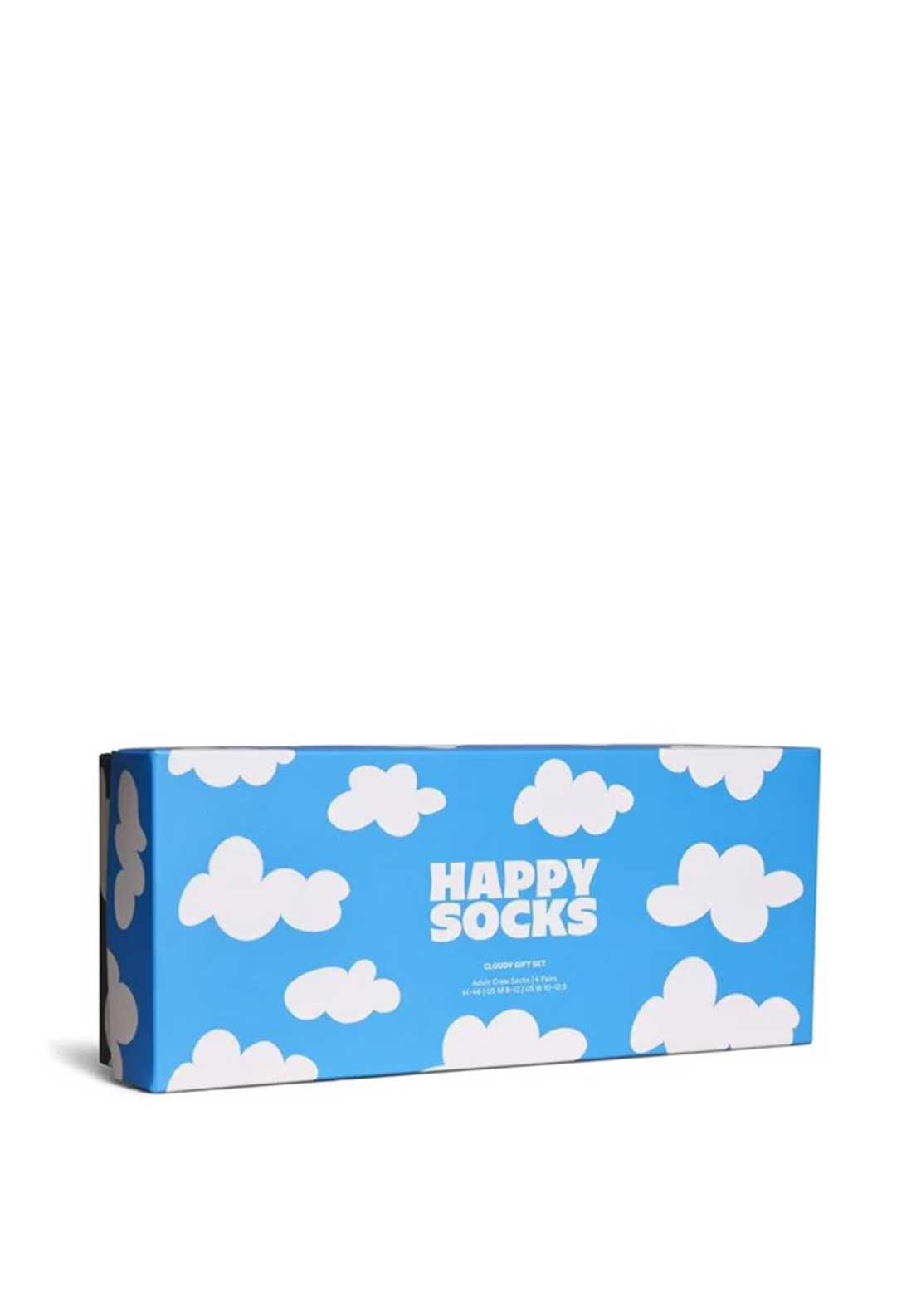 Happy Socks Cloudy 4 Pack Socks Gift Box, Blue Multi