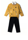 Hashtag Mini Boys Knit Sweater 3 Piece Set, Yellow & Navy