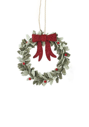 FELT HOLLY LEAF WREATH WITH RED