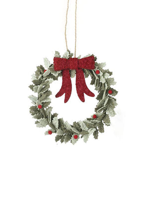 FELT HOLLY LEAF WREATH WITH RED
