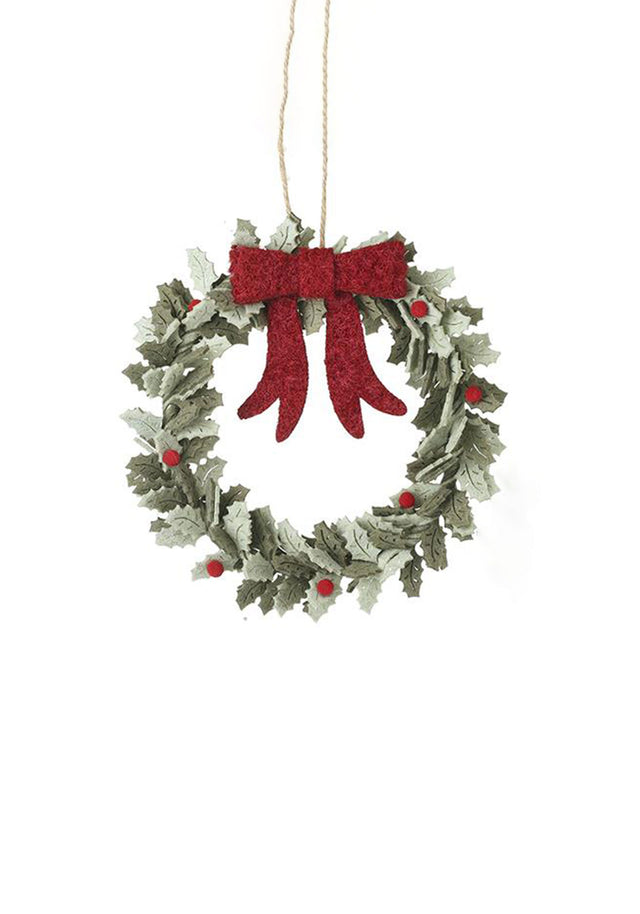 FELT HOLLY LEAF WREATH WITH RED