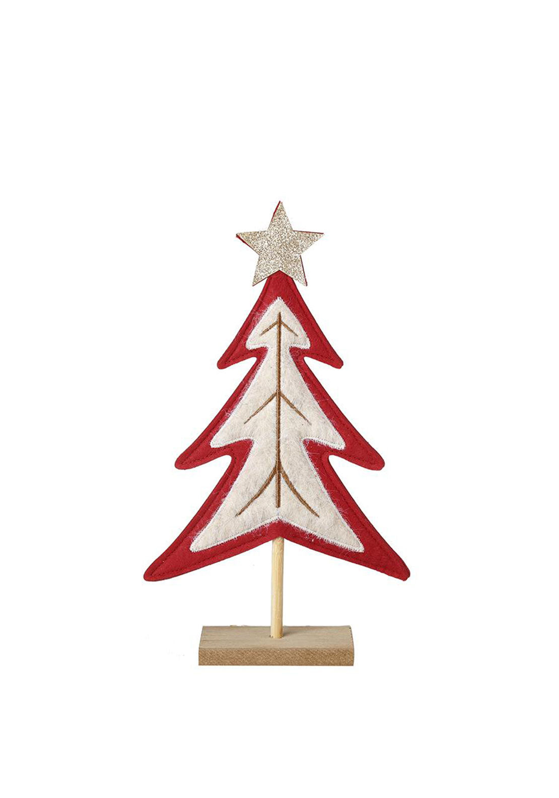 FELT RED WHITE TREE WITH GOLD