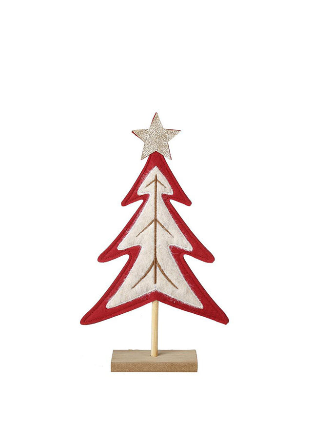 FELT RED WHITE TREE WITH GOLD