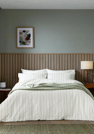 Helena Springfield Calico & Chalk Waffle Stripe Duvet Cover, Green