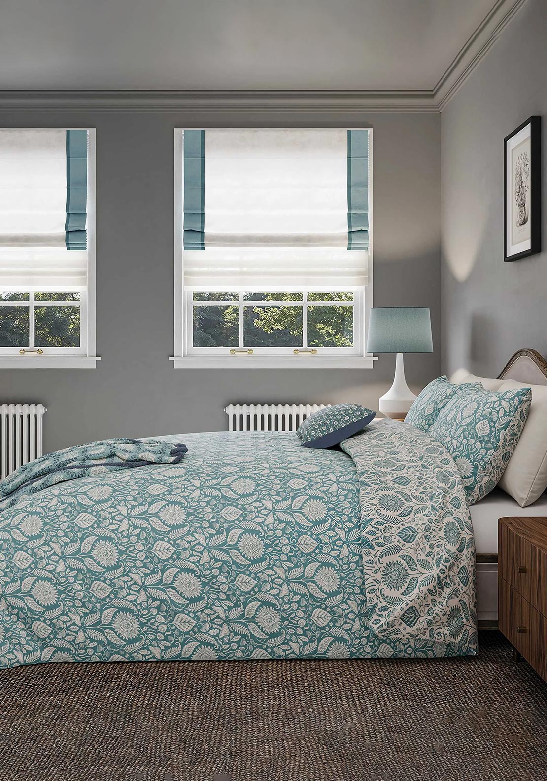 Helena Springfield Harvest Moon Sunflower Cotton Duvet Cover Set, Teal Blue