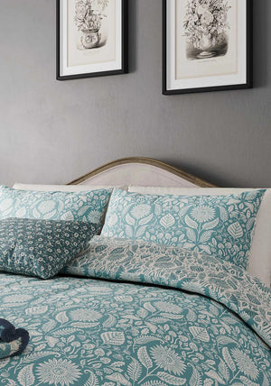 Helena Springfield Harvest Moon Sunflower Cotton Duvet Cover Set, Teal Blue