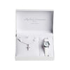 MGD Jewellery Holy Communion Watch & CZ Cross Necklace Set, Silver & White