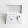 MGD Jewellery Holy Communion Watch & Cross Necklace Set, Silver & White