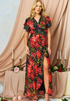 Hope & Ivy Ffion Floral Lurex Spot Wrap Dress, Red and Black