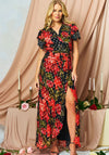 Hope & Ivy Ffion Floral Lurex Spot Wrap Dress, Red and Black