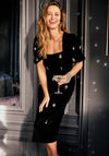 Hope and Ivy Bettina Velvet Embellished Midi Dress, Black