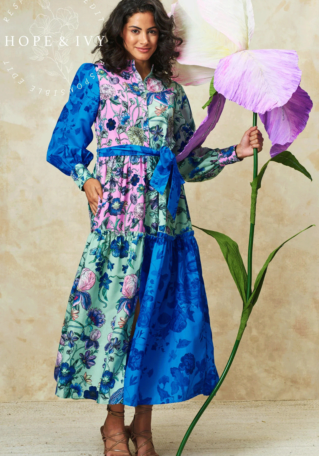 Hope & Ivy Maxine Floral Maxi Shirt Dress, Blue Multi