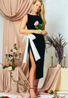 Hope & Ivy Noelle Velvet Bow Side Split Midi Dress, Black