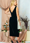 Hope & Ivy Noelle Velvet Bow Side Split Midi Dress, Black