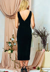 Hope & Ivy Noelle Velvet Bow Side Split Midi Dress, Black